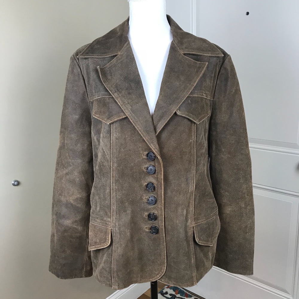 GUESS Grain Leather Button Down Wing Collar Jacket